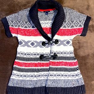 Tommy Hilfiger Fair Isle Shawl Collar Toggle Short Sleeved Sweater